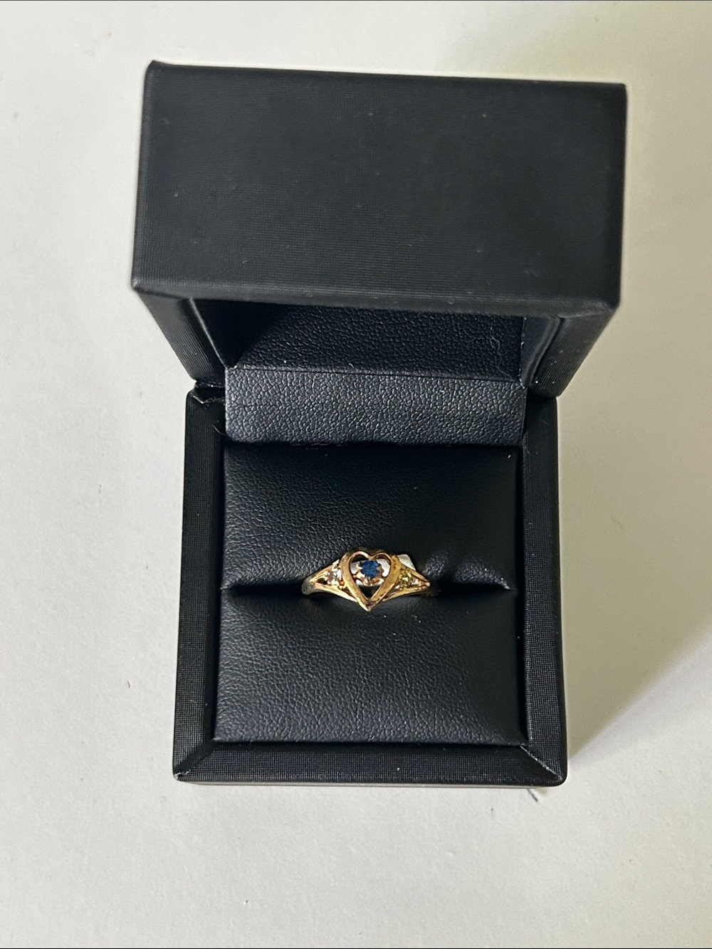 Gold Heart Costume Sapphire Ring - Size 7